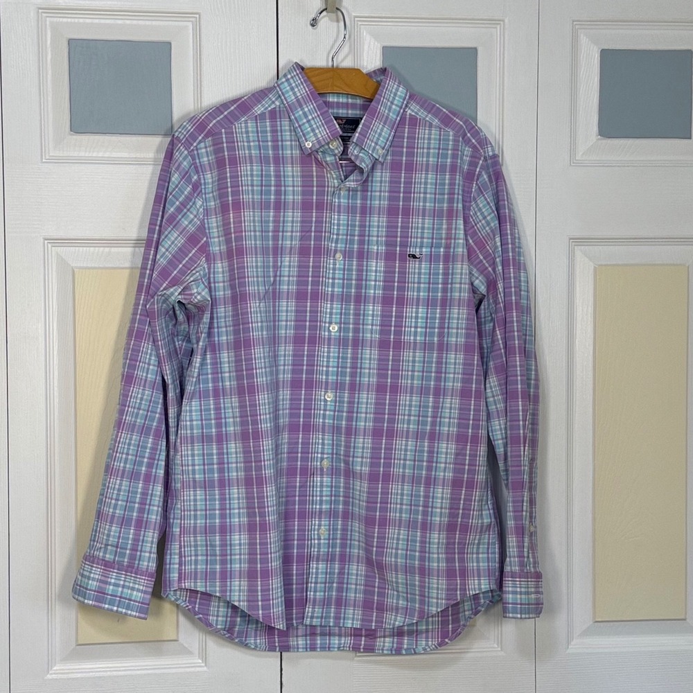 Vineyard Vines Mens Classic Fit Tucker Shirt Purple Teal Plaid 1W3457 Medium